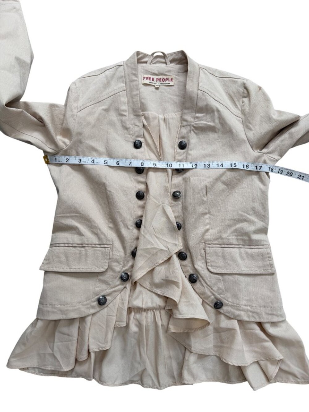 Free People Women XS Ruffle Romance Jacket Beige Military Victorian Boho - Picture 5 of 8